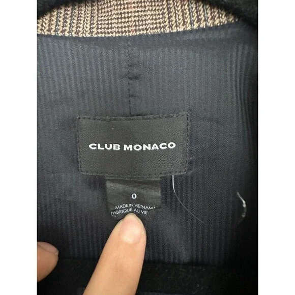 Club Monaco Glen Plaid Mixed Media Blazer Brown Black Workwear Women's 0 NEW